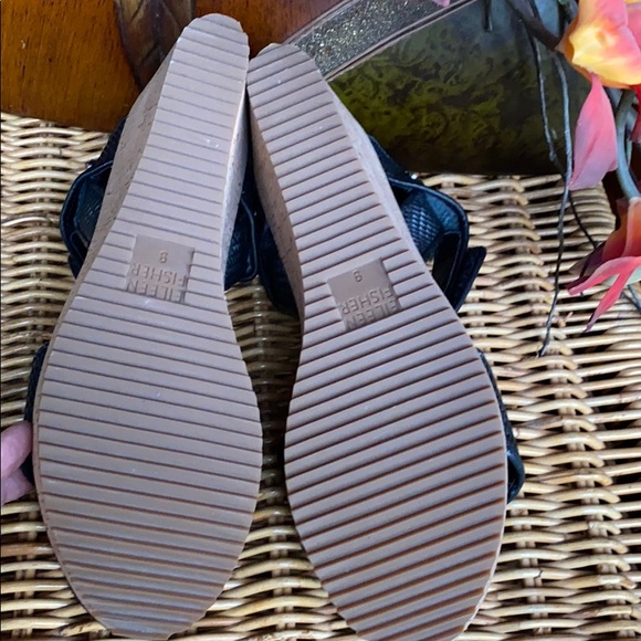 Eileen Fisher Mesh Leather Platform Wedge Sandals - Picture 6 of 8